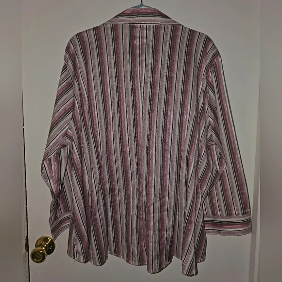 Cato Multistripe Button-Front Blouse in Pink, White and Brown - Picture 3 of 3